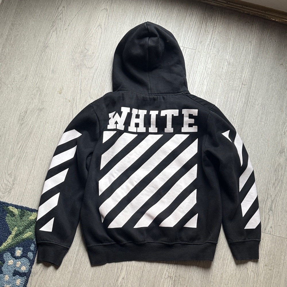 Authentic OFF-WHITE Black Hoodie with White Chevron Sleeves